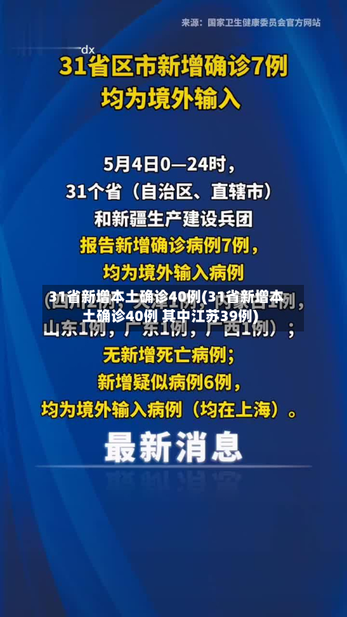 31省新增本土确诊40例(31省新增本土确诊40例 其中江苏39例)