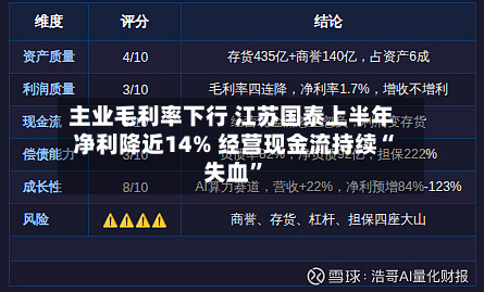 主业毛利率下行 江苏国泰上半年净利降近14% 经营现金流持续“失血	”-第1张图片