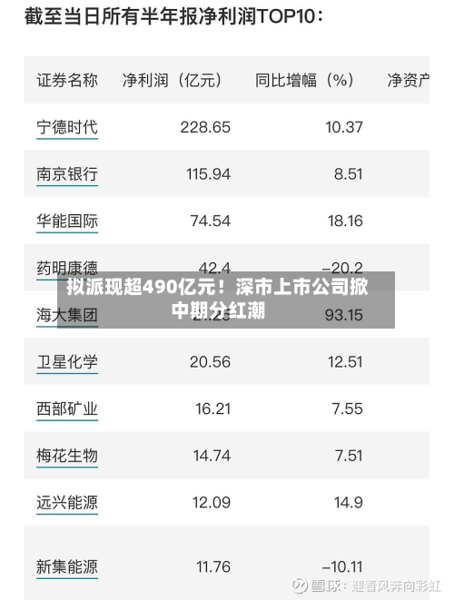拟派现超490亿元！深市上市公司掀中期分红潮