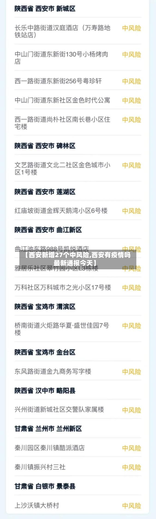 【西安新增27个中风险,西安有疫情吗最新通报今天】