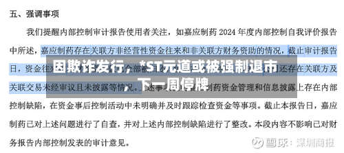因欺诈发行，*ST元道或被强制退市	，下一周停牌-第2张图片