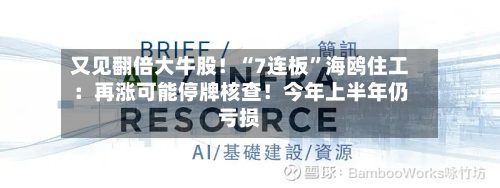 又见翻倍大牛股！“7连板	”海鸥住工：再涨可能停牌核查！今年上半年仍亏损-第2张图片