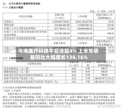 今海医疗科技午后涨超4% 上半年收益同比大幅增长134.16%-第2张图片