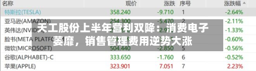 天工股份上半年营利双降：消费电子萎靡	，销售管理费用逆势大涨-第2张图片