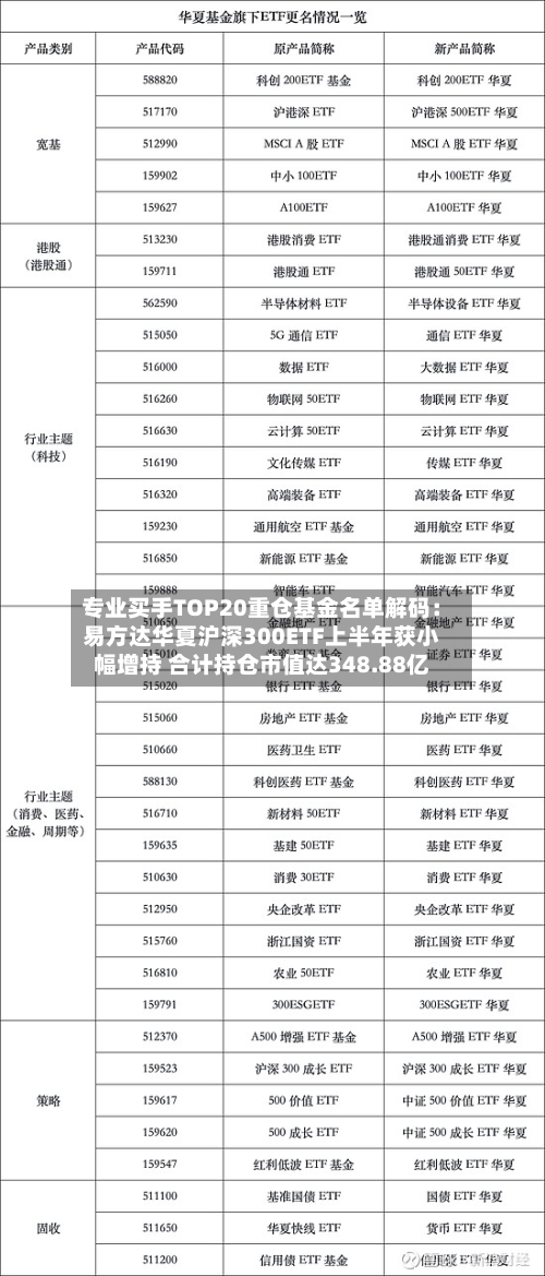 专业买手TOP20重仓基金名单解码:易方达华夏沪深300ETF上半年获小幅增持 合计持仓市值达348.88亿-第2张图片