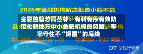 金融监管总局丛林：有利有序有效防范化解地方中小金融机构的风险，牢牢守住不“爆雷”的底线-第2张图片