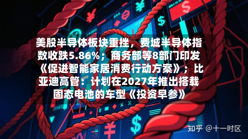 美股半导体板块重挫，费城半导体指数收跌5.86%；商务部等8部门印发《促进智能家居消费行动方案》；比亚迪高管：计划在2027年推出搭载固态电池的车型《投资早参》-第2张图片