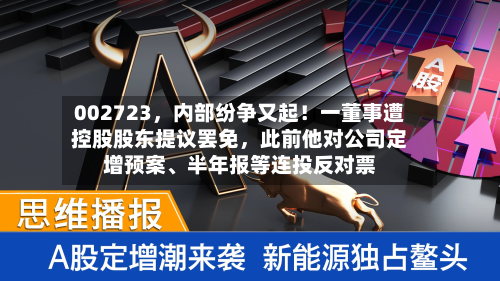 002723,内部纷争又起!一董事遭控股股东提议罢免,此前他对公司定增预案、半年报等连投反对票