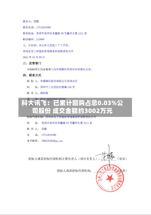 科大讯飞：已累计回购占总0.03%公司股份 成交金额约3002万元