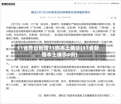31省昨日新增71例本土确诊(31省新增本土确诊4例)
